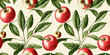 © Viks_jin - Fruit pattern. Seamless pattern of apple and leaves. Vintage botanical 3d illustration.