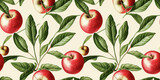 Fruit pattern. Seamless pattern of apple and leaves. Vintage botanical 3d illustration.