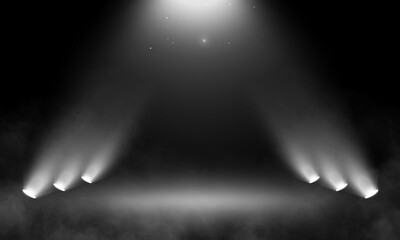 Wall Mural - show spotlights with glow effect on dark background.