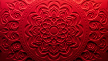 Red Surface With Extruded Decorative Pattern. 3D Diwali Celebration Wallpaper.