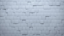 Futuristic, Rectangular Mosaic Tiles Arranged In The Shape Of A Wall. Semigloss, 3D, Blocks Stacked To Create A White Block Background. 3D Render