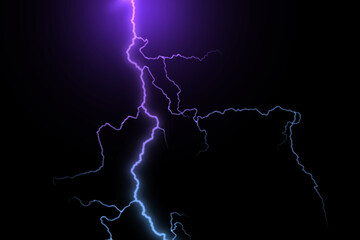 Wall Mural - massive lightning bolt with branches isolated on black background. branched lightning bolt. electric