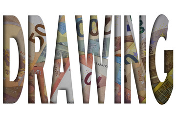 Poster - Drawing word with money. Paper currency background with different banknotes.