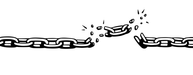 Poster - Broken chain with shatters as symbol of strength and freedom. Sketch of metal chains. Vector illustration isolated in white background