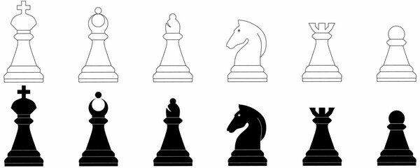 outline silhouette piece chess icon set isolated on white background