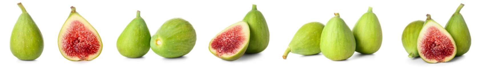 Wall Mural - Set of fresh green figs on white background