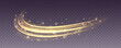 © Mirotvoric - Golden shiny spiral wave sparks. Curved yellow speed line twirl. Glittering wavy trail. Swirling dynamic neon circle. Magic gold whirlwind with flare sparkles. Glow swirl light bokeh effect. Vector