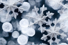 Extreme Close Up Of Snowflake Structure And Natural, Wallpaper Background.