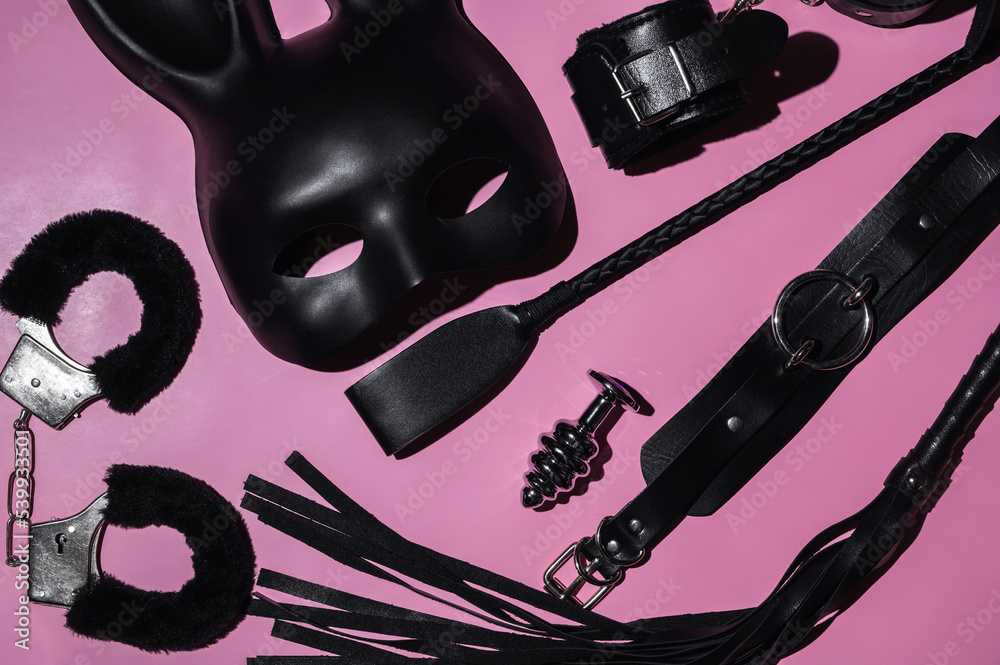 Stockfoto set of adult erotic toys for BDSM sex with submission  
