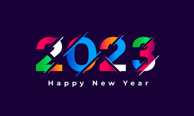 Wall Mural - Happy New Year 2023 Background Template. Happy New Year 2023 colorful typography design template.