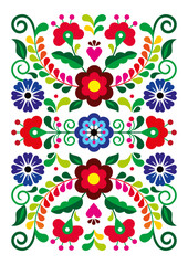 Poster - Mexican folk art style vector floral rectangle perfect for greeting card or invitation design, colorful pattern with flowers inspired by traditional embroidery from Mexico
 