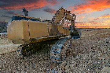 Wall Mural - A large excavator at a construction site