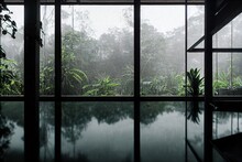 Interior With Huge Window And Rainforest View