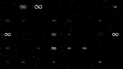 Poster - Template animation of evenly spaced infinity symbols of different sizes and opacity. Animation of transparency and size. Seamless looped 4k animation on black background with stars