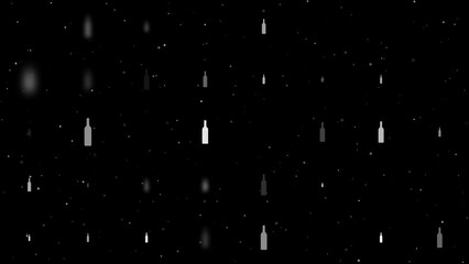 Poster - Template animation of evenly spaced beer bottle symbols of different sizes and opacity. Animation of transparency and size. Seamless looped 4k animation on black background with stars