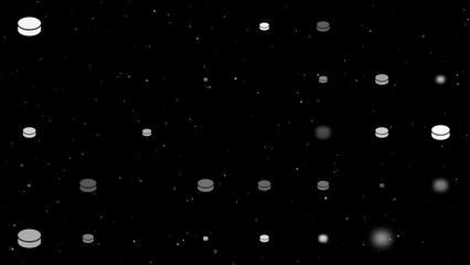 Poster - Template animation of evenly spaced hockey pucks of different sizes and opacity. Animation of transparency and size. Seamless looped 4k animation on black background with stars