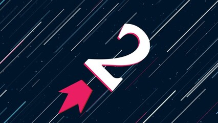 Poster - Number two symbol flies through the universe on a jet propulsion. The symbol in the center is shaking due to high speed. Seamless looped 4k animation on dark blue background with stars