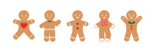 Christmas Holiday Vector Illustration Set. Collection Of Sweet Gingerbread Man Character Isolated On White Background. Happy And Sad Emotions. Design For Xmas