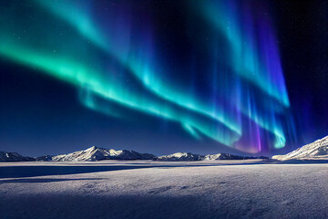 aurora borealis on the norway. green northern lights above mountains. night sky with polar lights. n