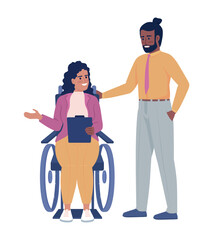Poster - Coworkers chatting semi flat color vector characters. Editable figures. Full body people on white. Informal communication simple cartoon style illustration for web graphic design and animation