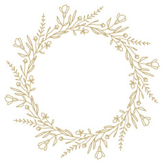 Wall Mural - Hand drawn line floral frame. Elegant vintage wreath. logo template. Botanical decoration elements for label, branding business identity, wedding invitation, greeting card