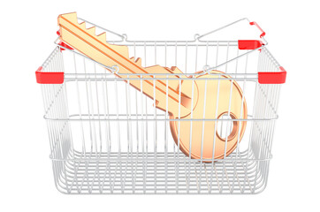 Poster - Shopping basket with key, 3D rendering