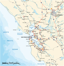 San Francisco Bay Area Road Map, California, United States