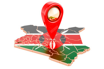 Poster - map pointer on the map of kenya, 3d rendering