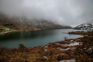 Sticker - Tsomgo (Changu) Lake, sacred natural glacial lake on top of mountain in Gangtok, Sikkim, India.