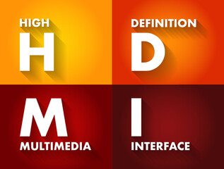 Aufkleber - HDMI High Definition Multimedia Interface - connection method that combines both uncompressed audio and video into a single digital interface, acronym text concept background