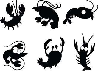 Wall Mural - Collections of Lobster isolated vector Silhouettes