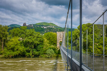 The Old Suspenson Bridge Over The Rhone River In Rochemaure, In The South Of France (Ardeche)