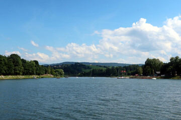 Wall Mural - Zywiec Lake, Poland. Zywiec Lake (Polish: Jezioro Zywieckie) is a reservoir on the Sola river in southern Poland, near the town of Zywiec