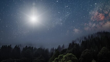 Wall Mural - The star shines on the Christmas Eve of Jesus Christ.