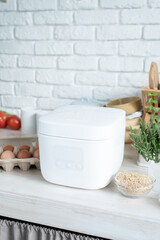 Wall Mural - Electric rice cooker on wooden counter-top in the kitchen