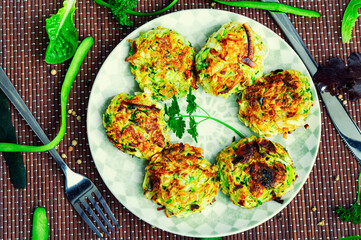 Vegan zucchini cutlets or fritter