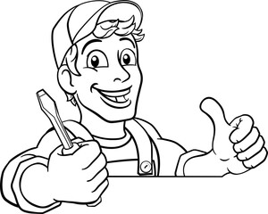 Wall Mural - Electrician Cartoon Handyman Plumber Mechanic