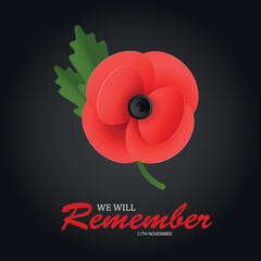 Wall Mural - The remembrance poppy - poppy appeal. Poppy flower on black background. Decorative flower for Remembrance Day, Memorial Day, Canada and Great Britain. EPS10 vector.