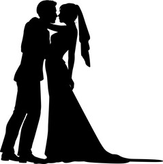 Wall Mural - Bride and groom couple silhouettes. Woman in a bridal wedding dress