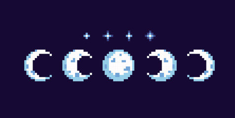 Wall Mural - moon phases pixel art set. lunar cycles collection. astronomical elements. eclipse, crescent and ful
