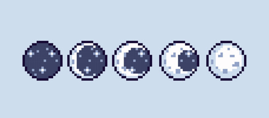 Wall Mural - moon phases pixel art set. lunar cycles collection. astronomical elements. eclipse, crescent and ful