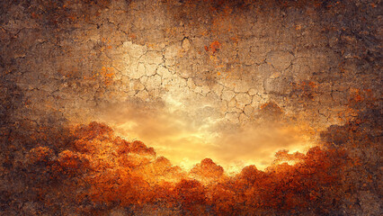 Wall Mural - Abstract rusty wall texture background with glowing clouds