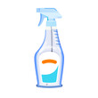 Colorful plastic transparent cleaning agent bottle with spray cup. Cleaner liquid sprayer on isolated background. Modern flat cartoon vector illustration for poster, web design, banner, icon, logo or