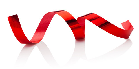 Poster - Shiny red curling ribbon isolated on white background