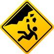 Unsafe area warning sign, falling rocks danger