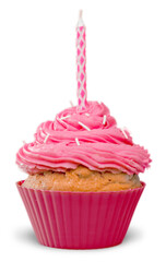 Poster - Delicious Birthday cupcake on white background