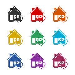 Sticker - House with heart shape icon isolated on white background. Set icons colorful