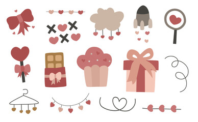 Hand drawn elements with heart. Cute doodle hand drawn vector illustration.