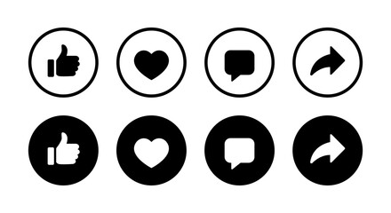 Aufkleber - Like, love, comment, and share icon vector isolated on circle background