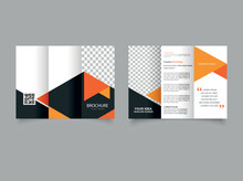Orange Black Trifold Brochure With Triangles. Flyer For Printing.